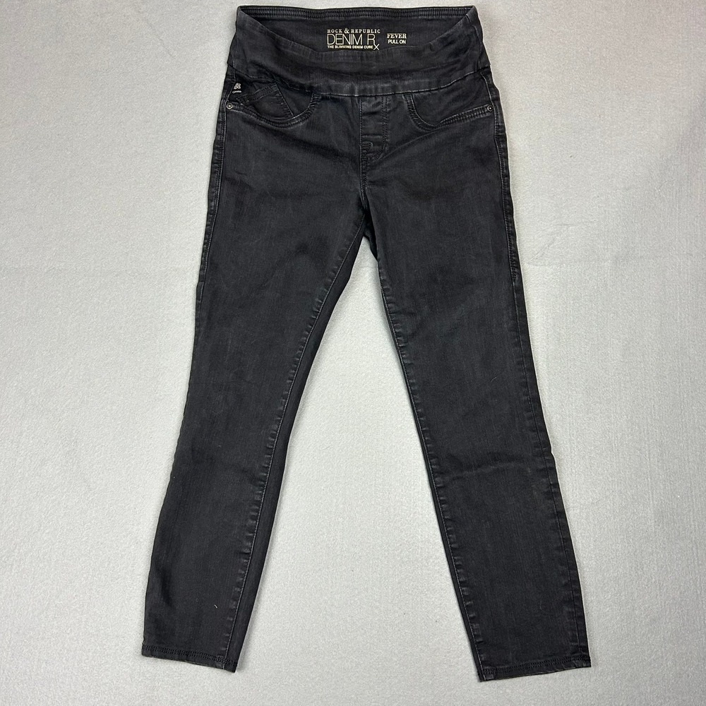 Rock & Republic Jeans Fever Crop Pull On Slimming Women 6 Black - Picture 2 of 10